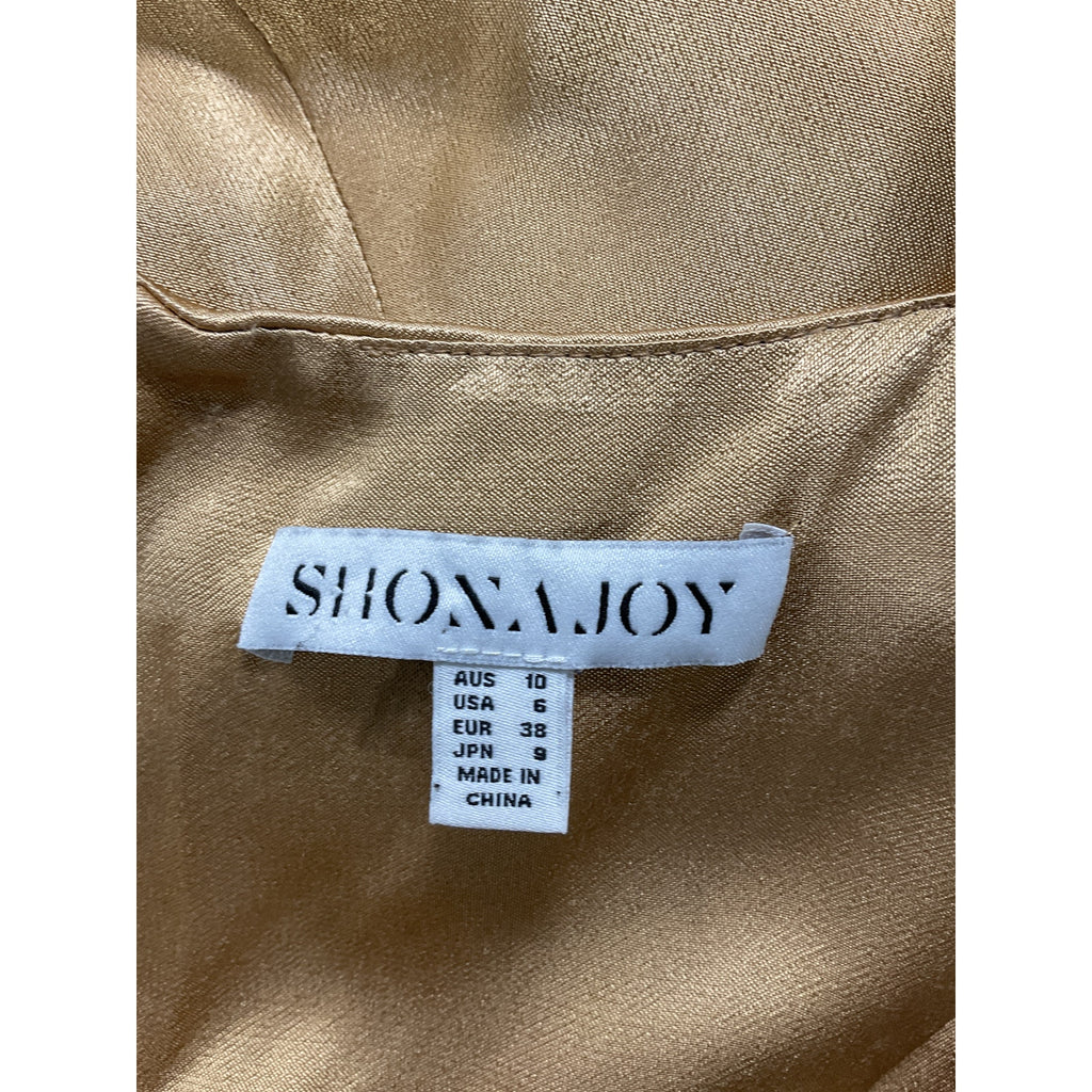 Shona Joy 'Oliviera' Gold Satin Twist Front Midi Dress Size 6