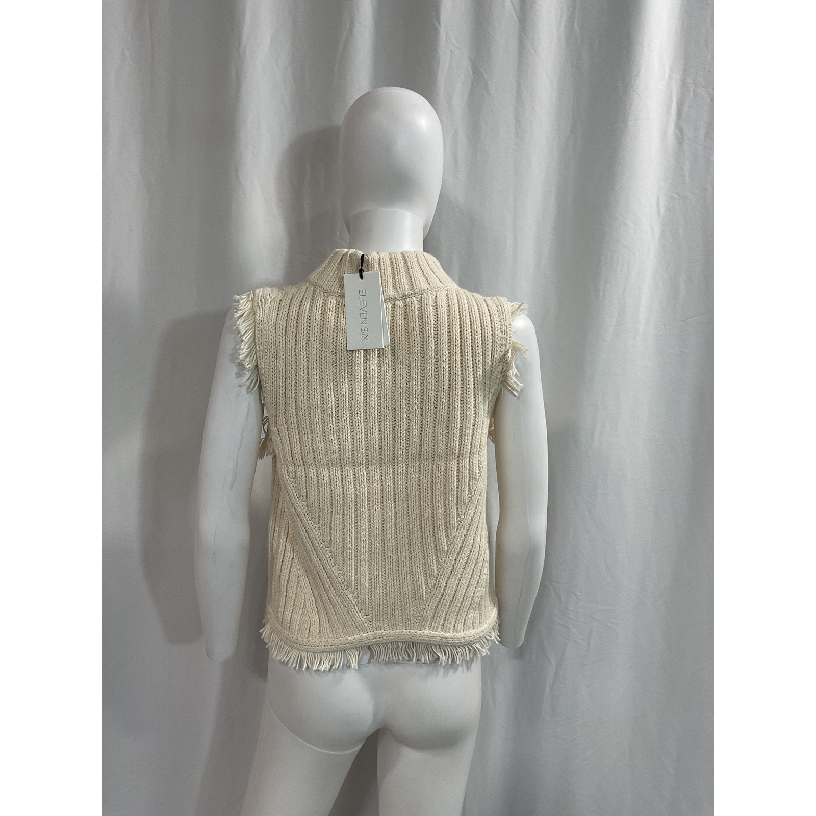 Eleven Six 'Bria' White Ribbed Fringe-Trim Sleeveless Cotton Tank Size M - NWT