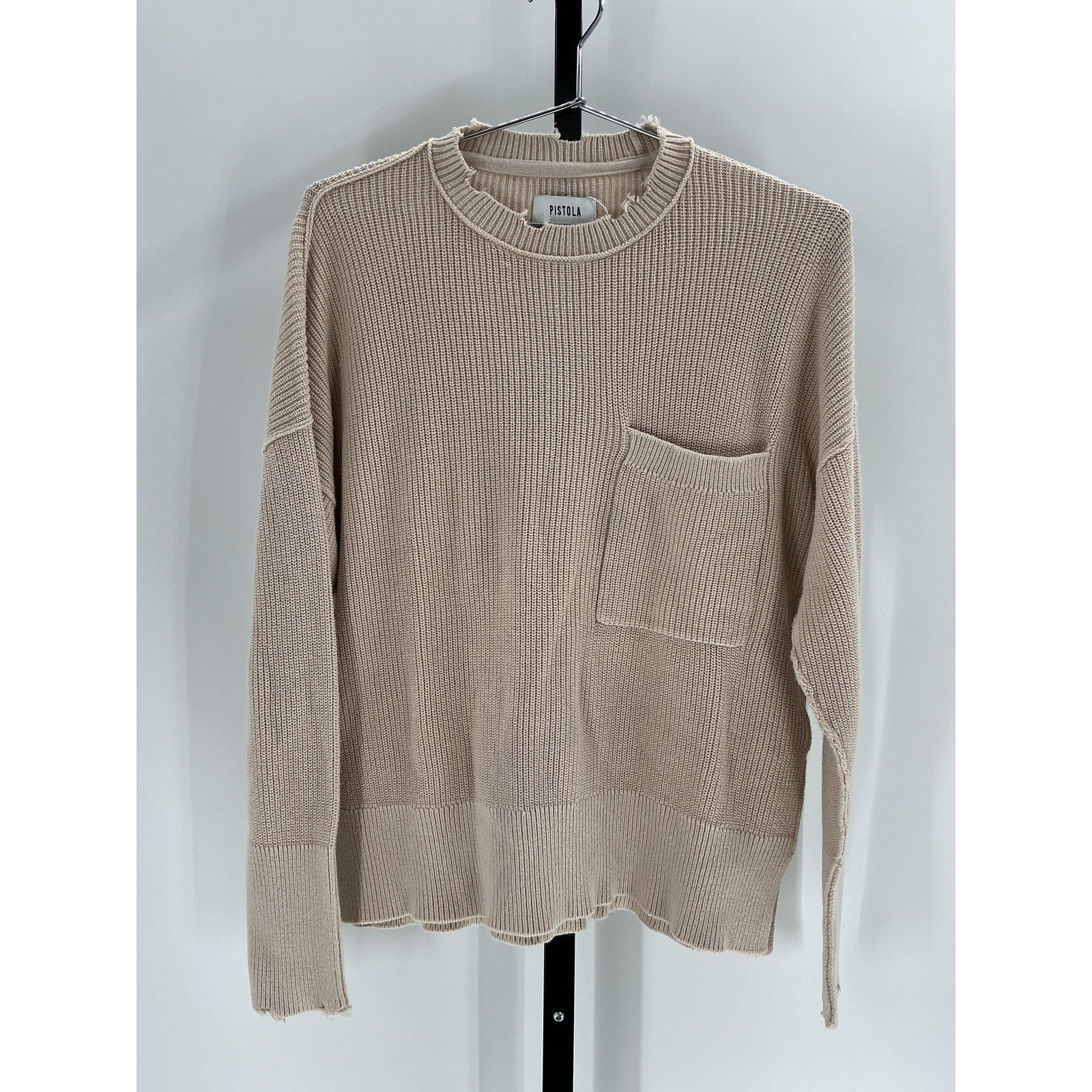 Pistola 'Darya' Beige Cotton Oversized Crewneck Pullover Size S