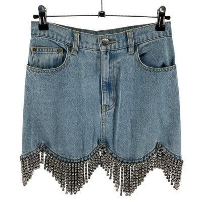 Area Embellished Blue Scalloped Crystal Mini Skirt Size 2