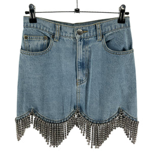 Area Embellished Blue Scalloped Crystal Mini Skirt Size 2