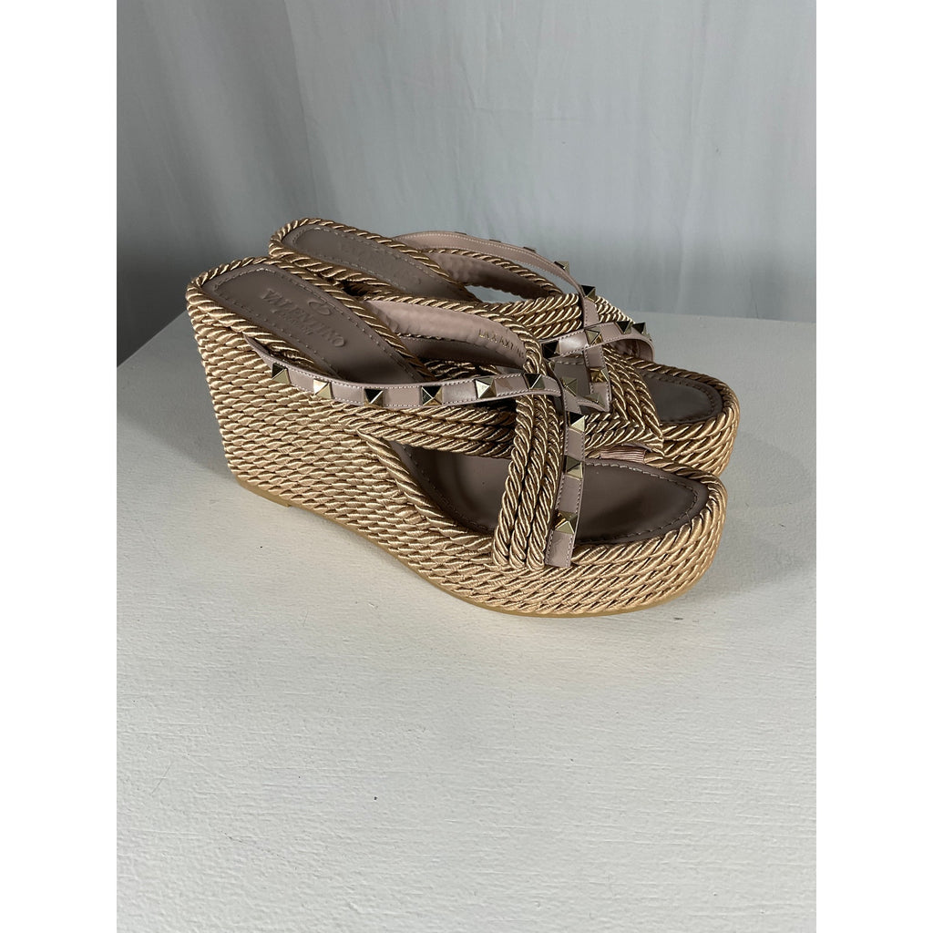 Valentino 'Rockstud' Purple Torchon Espadrille Wedge Sandal Size 9 US / 39 EU