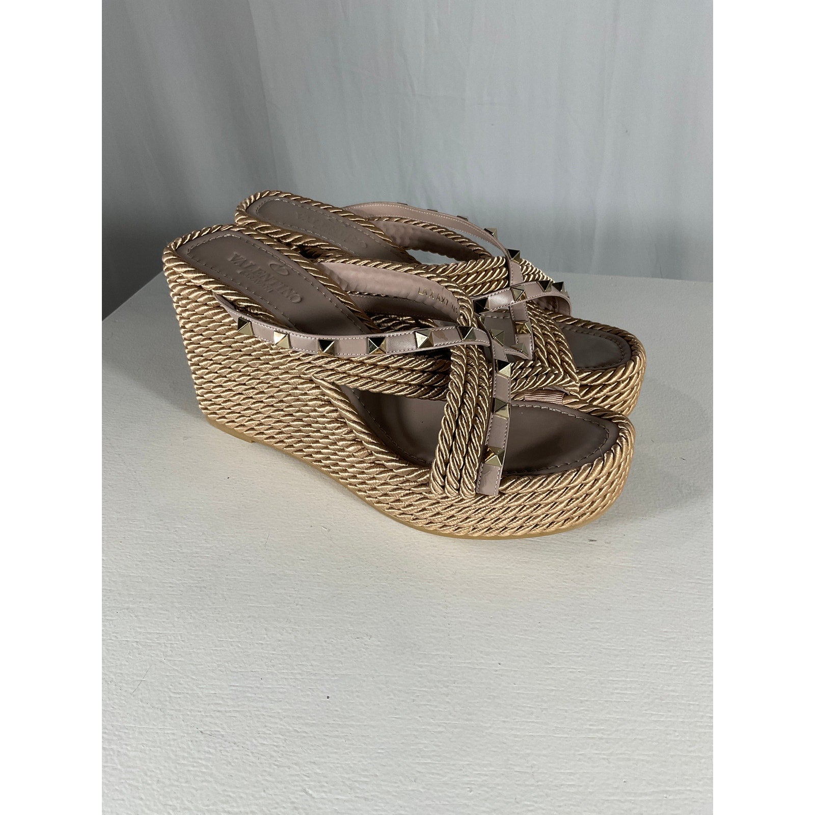 Valentino 'Rockstud' Purple Torchon Espadrille Wedge Sandal Size 9 US / 39 EU