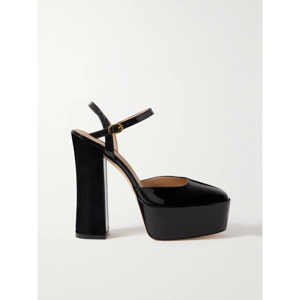 Stuart Weitzman 'Skyhigh' Black Leather Platform Pumps Size 6.5
