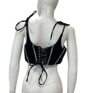 Ceren Ocak Lace Up Navy Blue Corset Top Size M