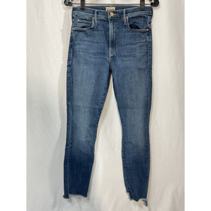 Mother The Stunner Blue Cotton High Waist Frayed Ankle Skinny Denim Jean Size 28