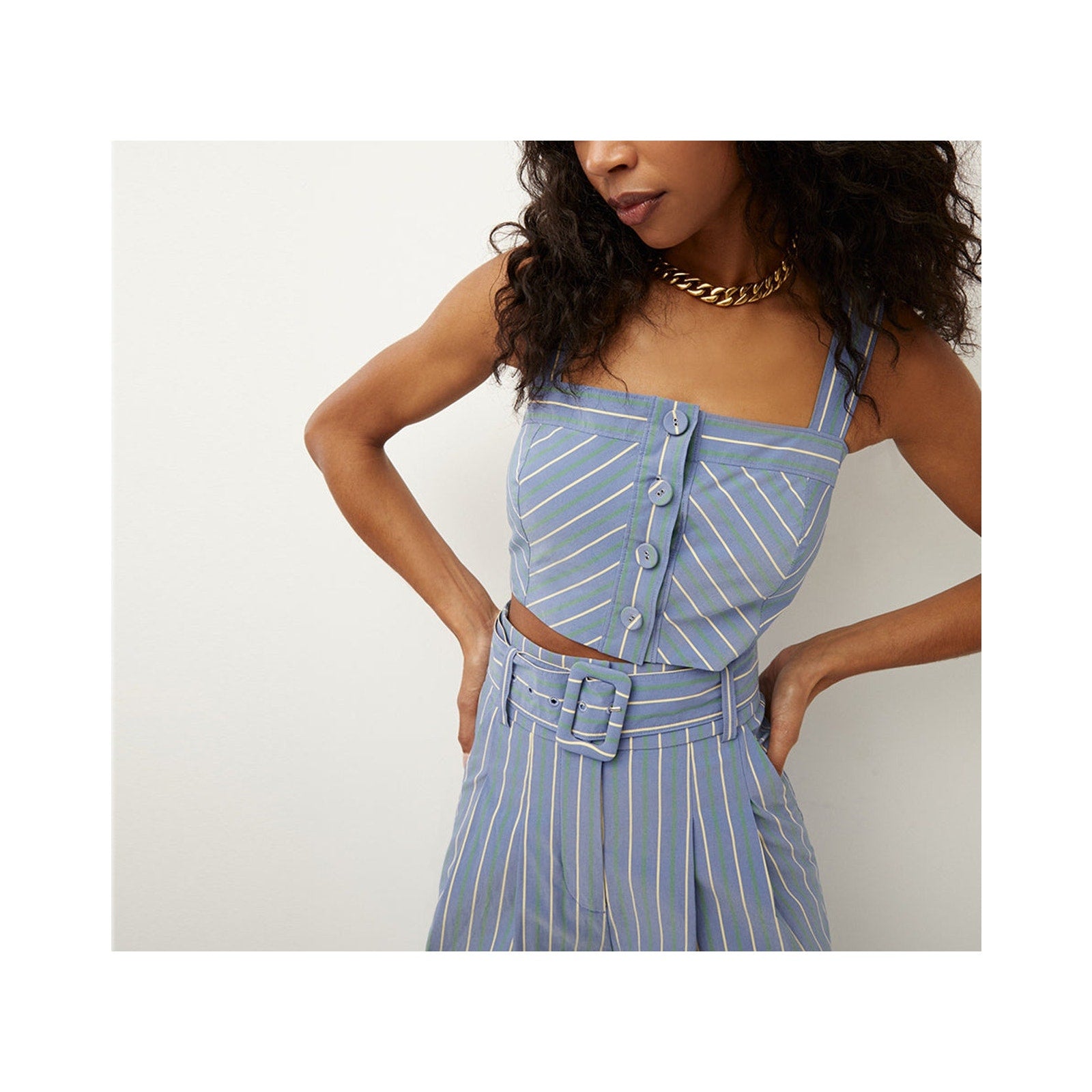 Veronica Beard 'Milton' Blue Striped Crop Top Size 2