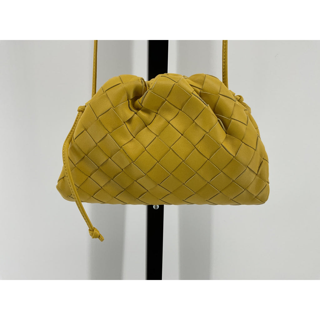 Bottega Veneta Mini Leather Gold Leather Woven Pouch Clutch Crossbody Bag