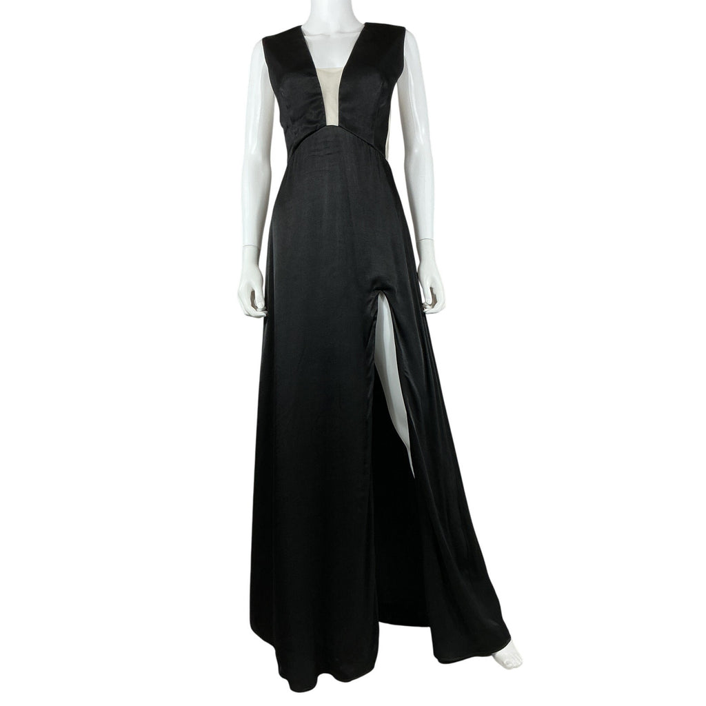 Sau Lee 'Genevie' Black Viscose Satin Gown Size 4