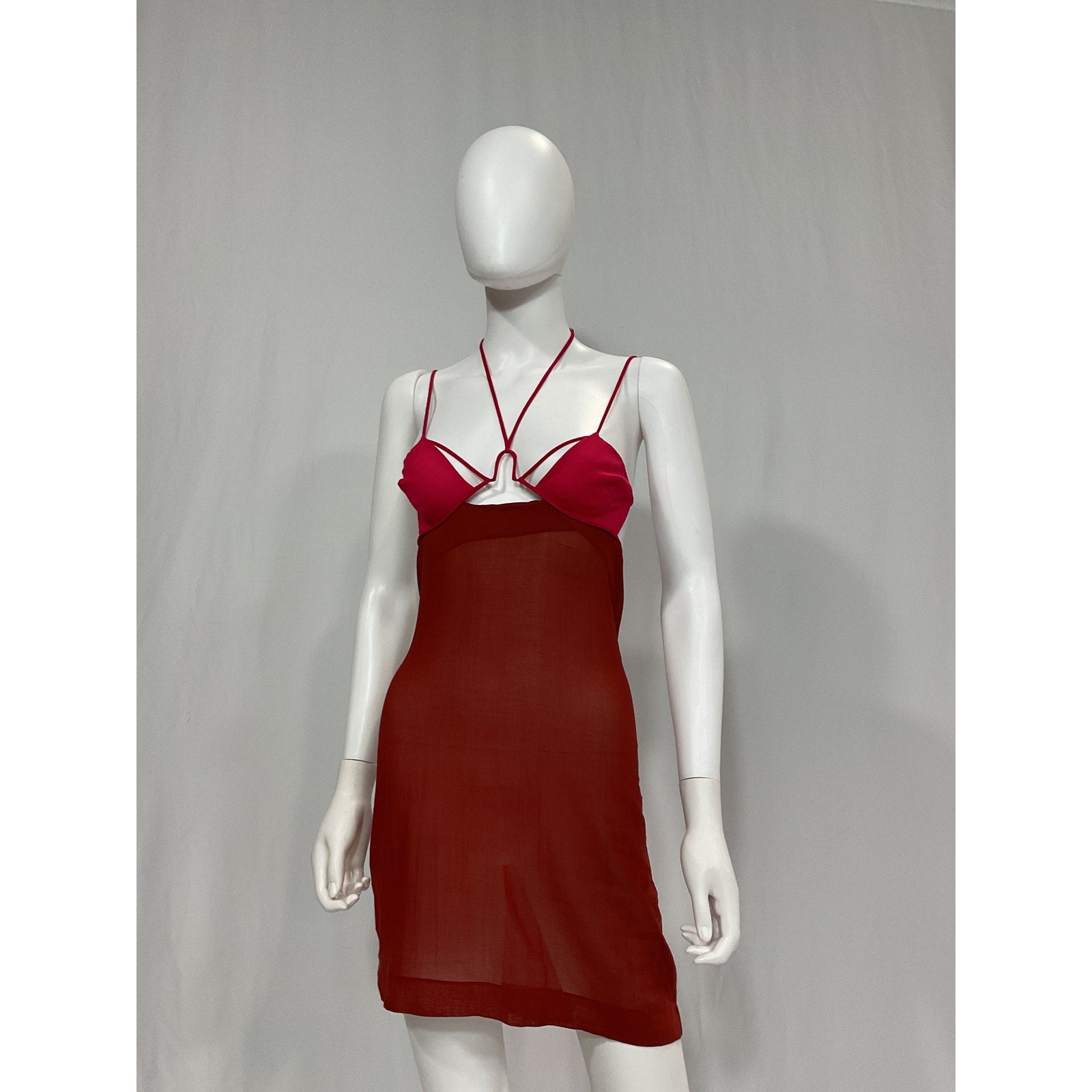 Nensi Dojaka 'U' Red Wire Bra Halterneck Mini Dress Size S