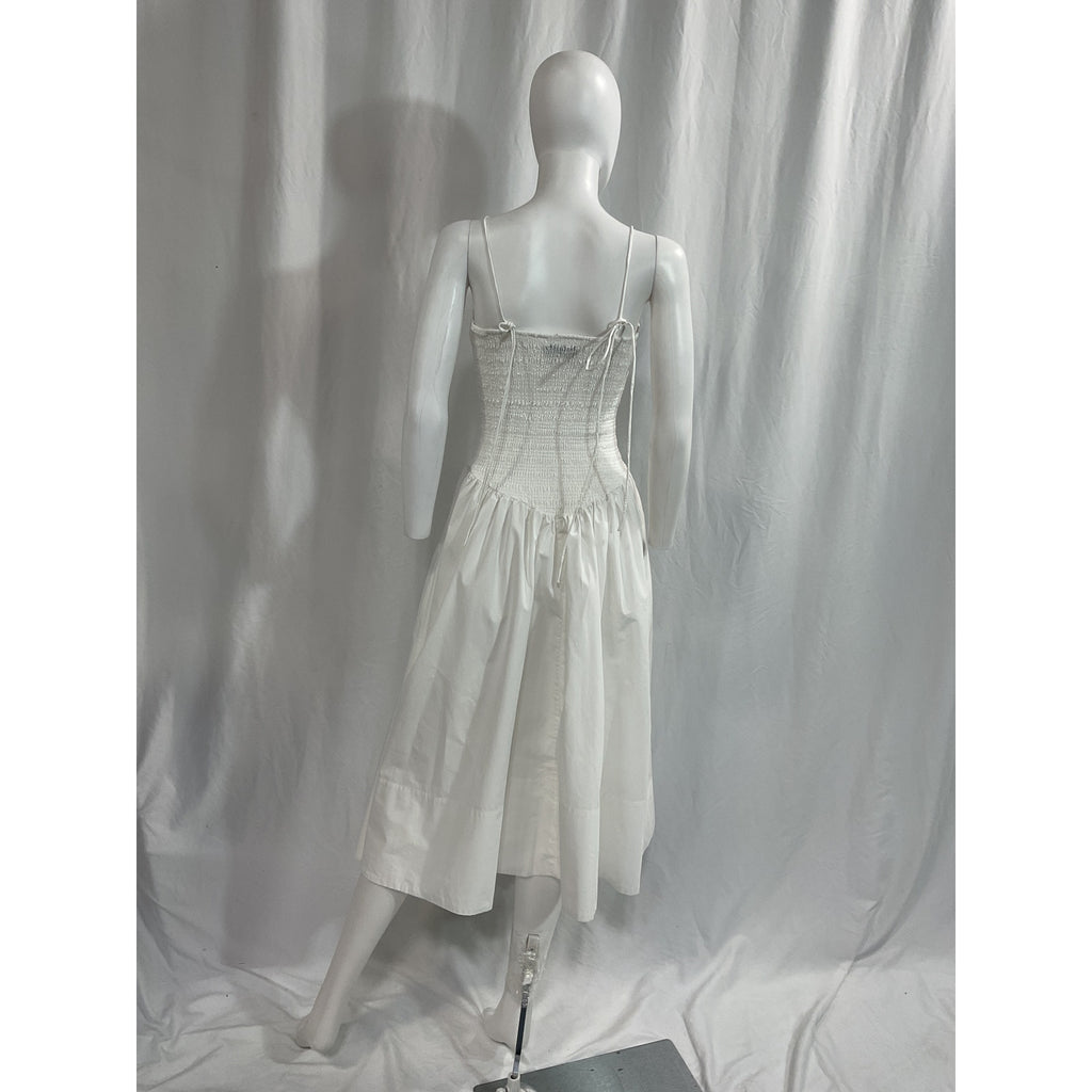 L'Academie 'Armanda' White Cotton Poplin Midi Dress Size M