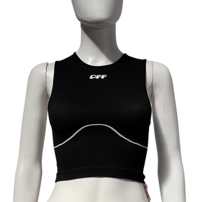 Off-White Sleek Black Logo-Print Crop Top Size S / M NWT