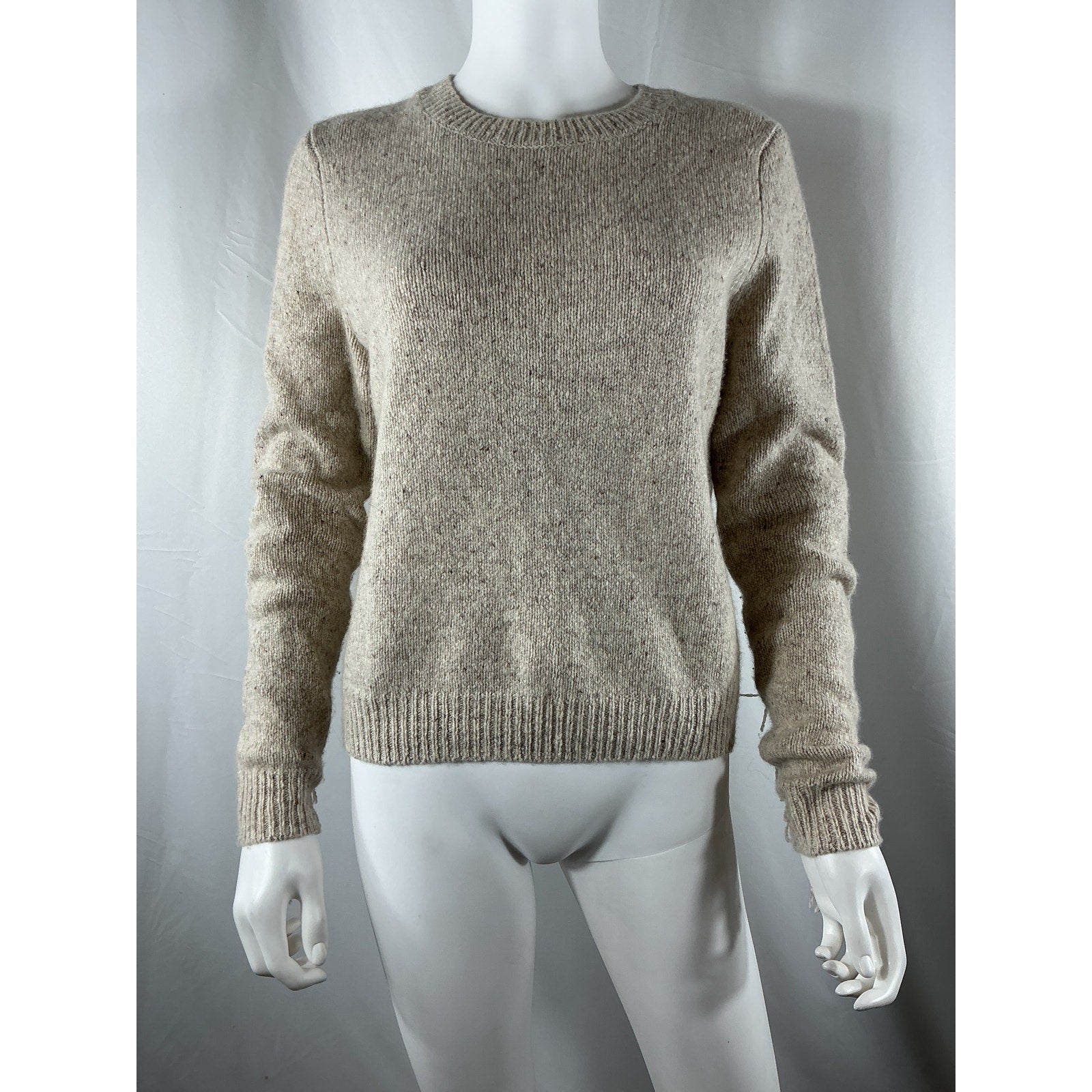 Autumn Cashmere 'Fringed' Beige Cashmere Crew Sweater Size M