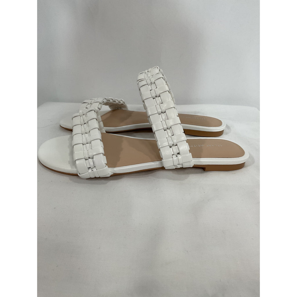 Stuart Weitzman 'Venice' White Round Toe Slide Sandal Size 8