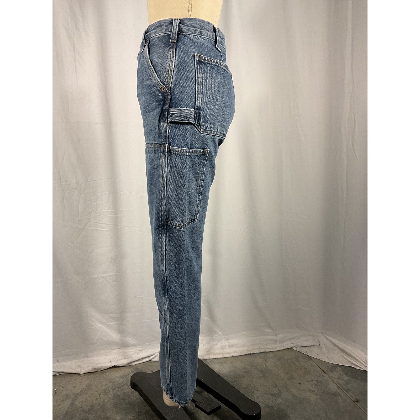 Agolde + Net 'Sustain' Blue Rami Carpenter Mid-Rise Straight-Leg Organic Denim Jeans Size 27