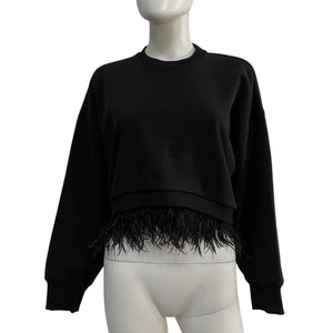 Cinq à Sept Feather Trimmed Black Albertine Sweatshirt Size S