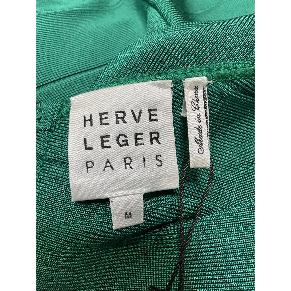 Herve Leger V Neck Mini Green Sleeveless Bandage Dress Size M - NWT
