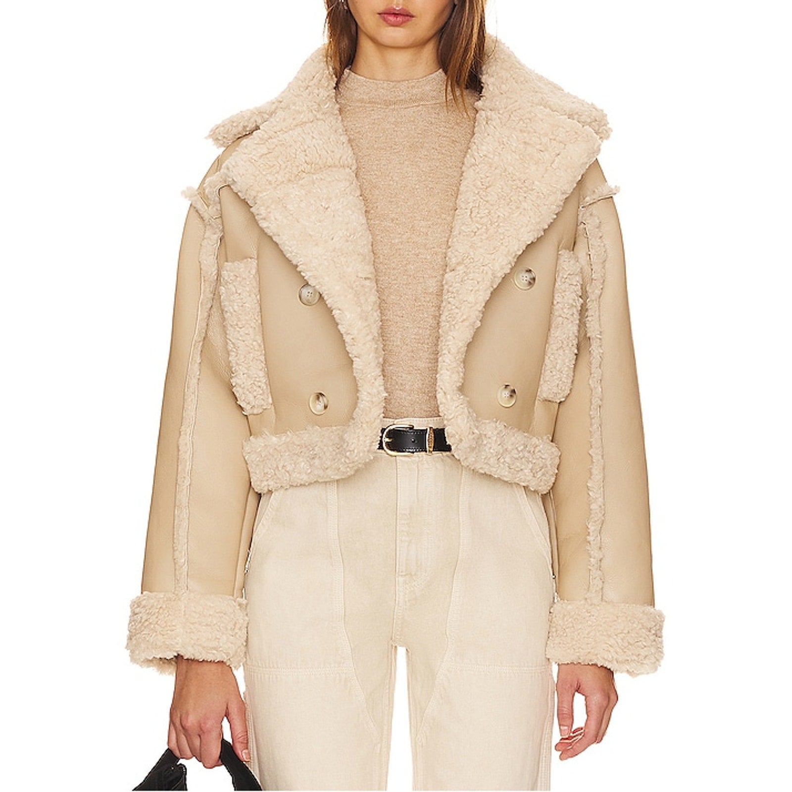 Astr The Label 'Luciana' White Faux Leather Fur Trim Jacket Size L