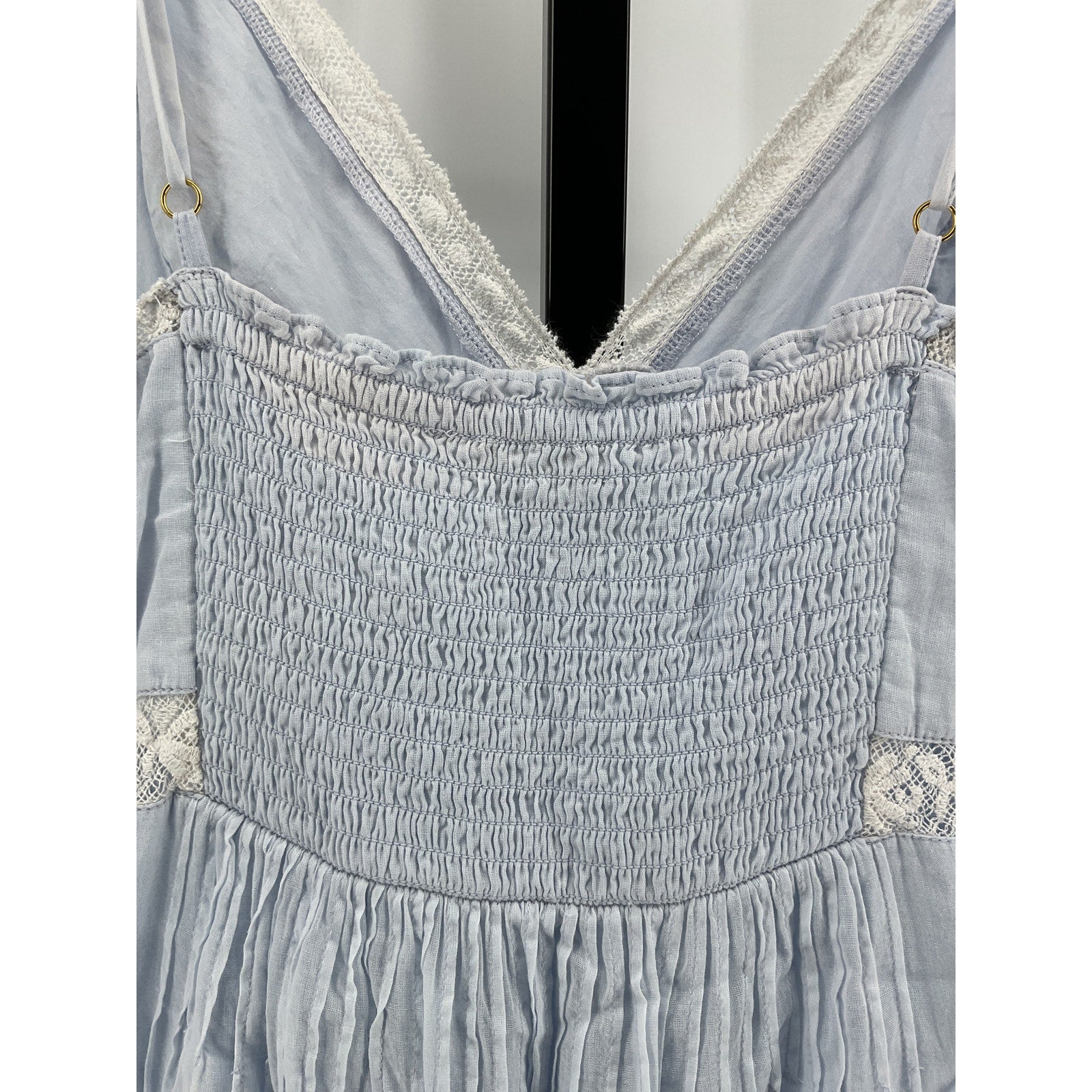 Loveshackfancy 'Alonna' Blue Cotton Lace-Trimmed Mini Dress Size M