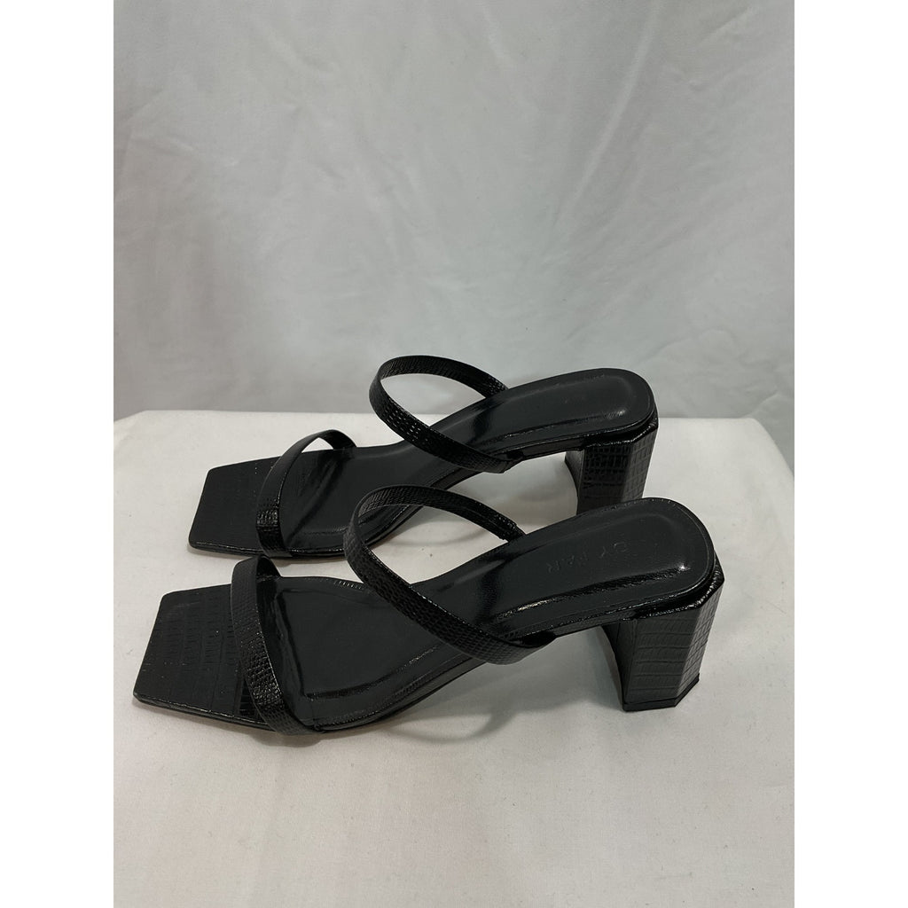 By Far 'Tanya' Black Leather Block Heel Mule Size 7