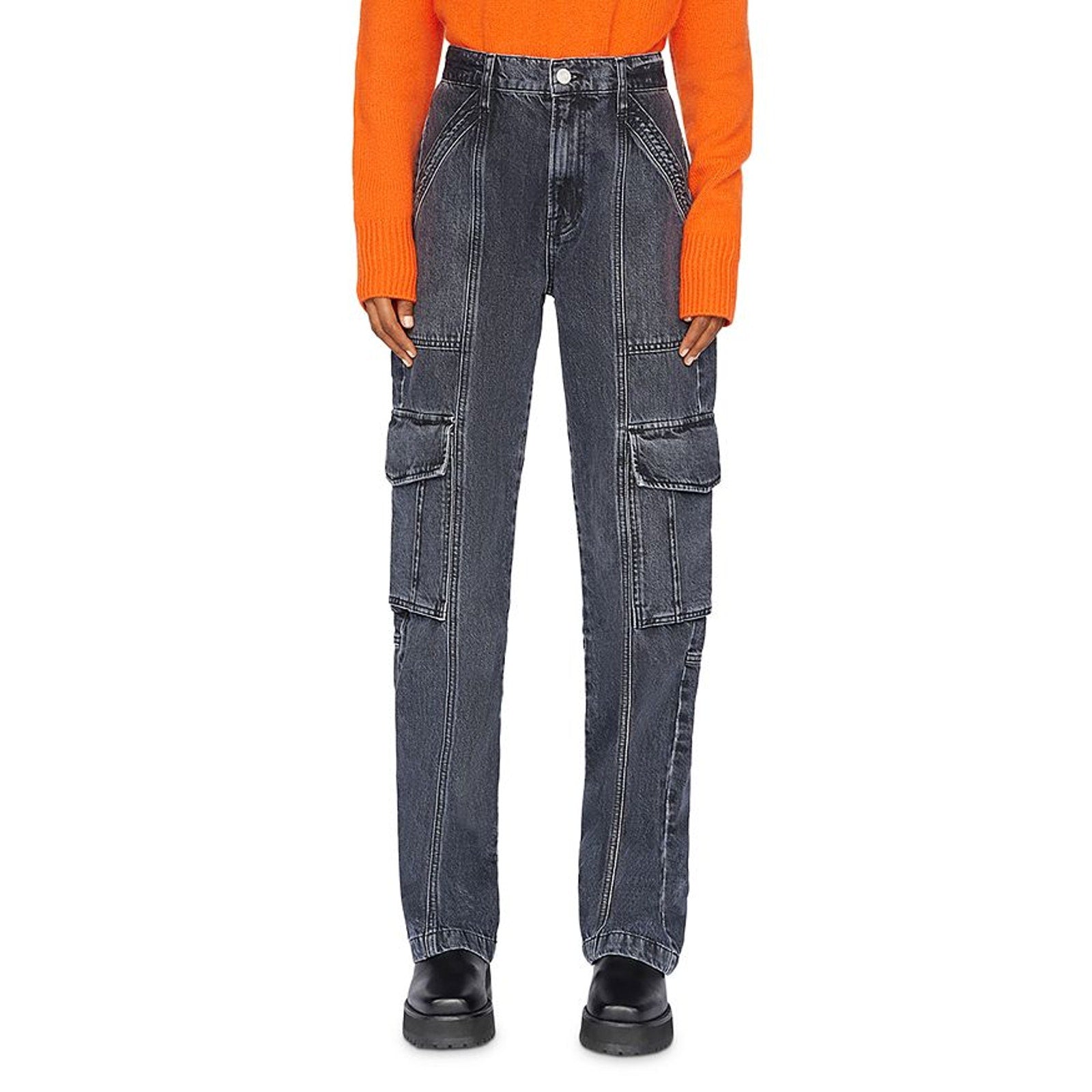 Frame 'Utility' Black High Rise Straight Denim Jeans Size 24