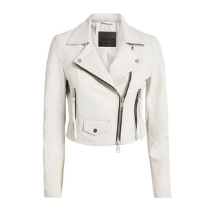 Allsaints 'Elora' White Leather Biker Jacket Size 2