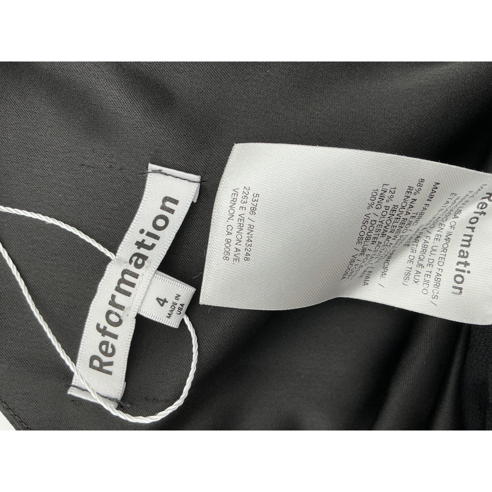Reformation 'Zaria' Black Silk Dress Size 4