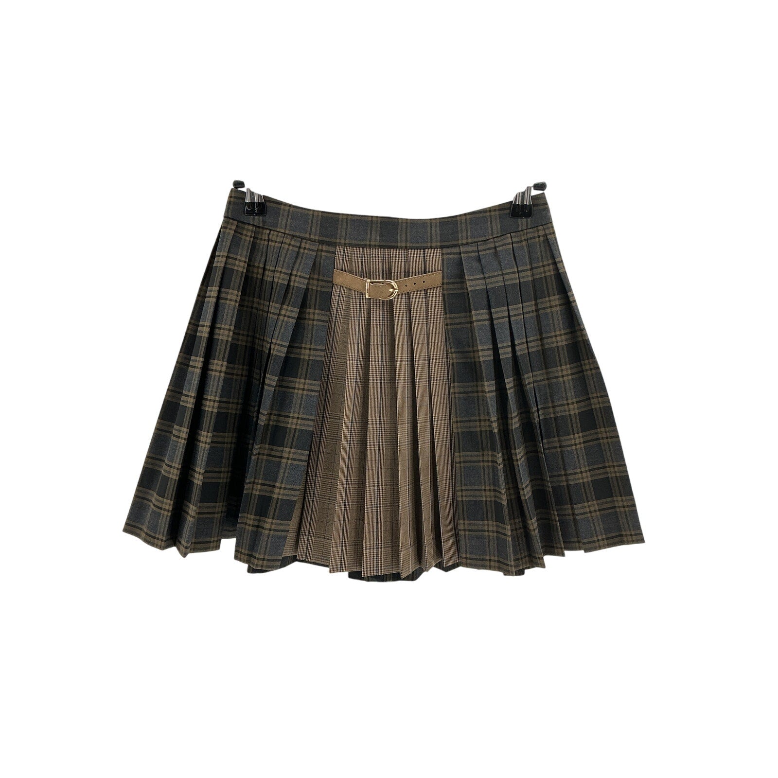 Sandro Brown Polyester Short Checked Pleated Skirt Size 34