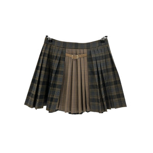 Sandro Brown Polyester Short Checked Pleated Skirt Size 34