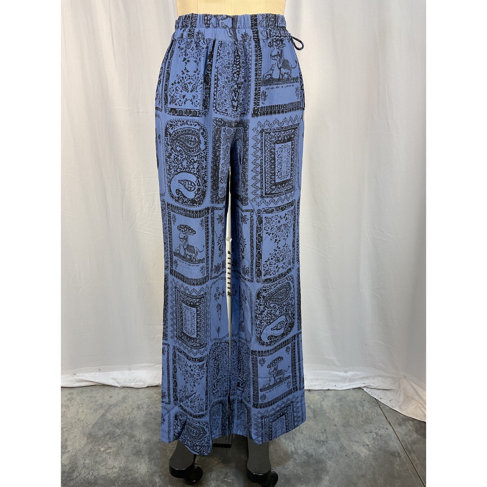 Acne Studios Printed Blue High-Rise Wide-Leg Pants Size 32