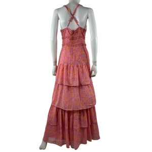 Likely Ruffled Pink Multi Athena Maxi Dress Size 4