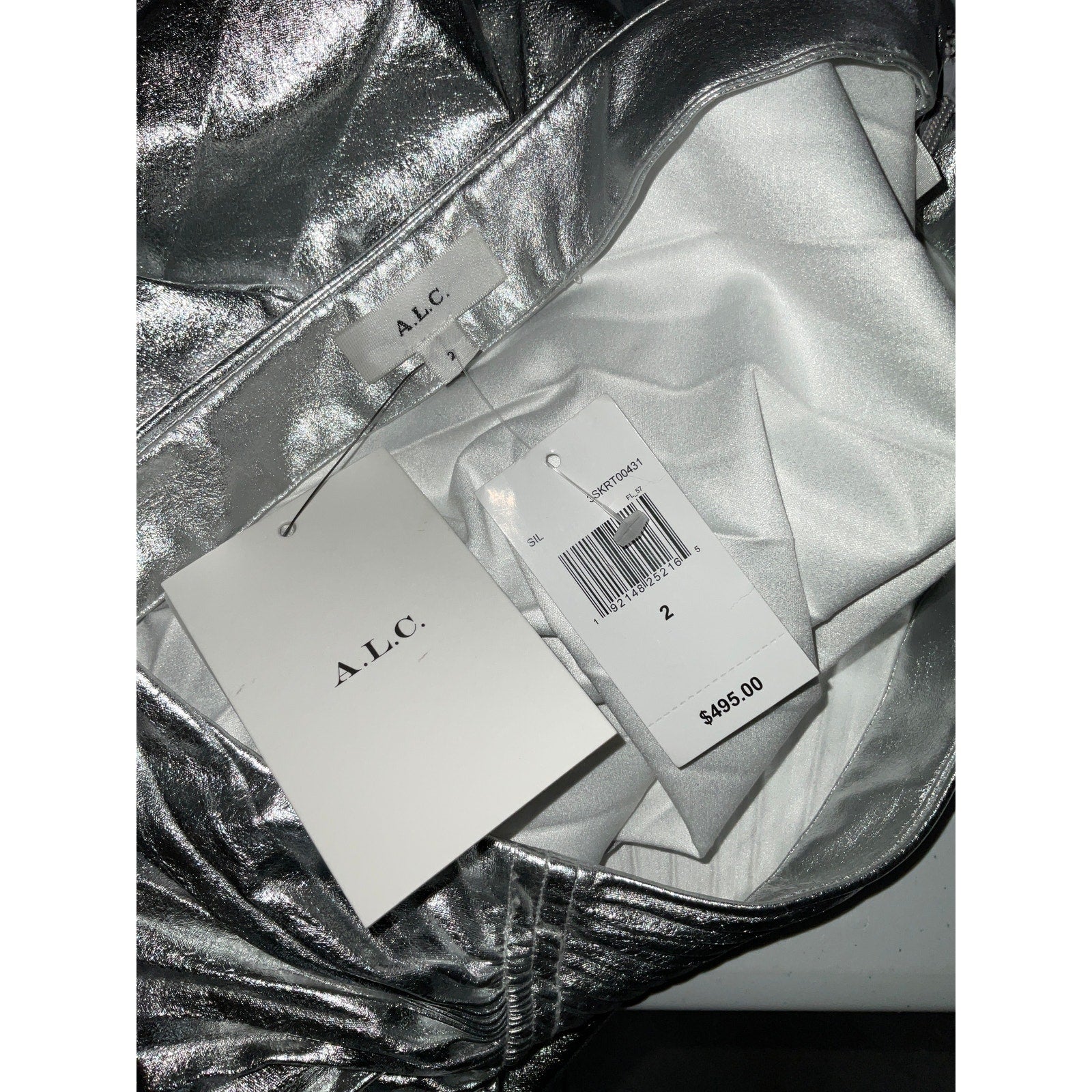 A.L.C. 'Tori' Silver Polyester Skirt Size 2 - NWT