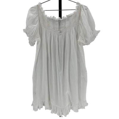Dôen 'Ainsley' White Cotton Crochet-Trimmed Ruffled Organic Mini Dress Size M