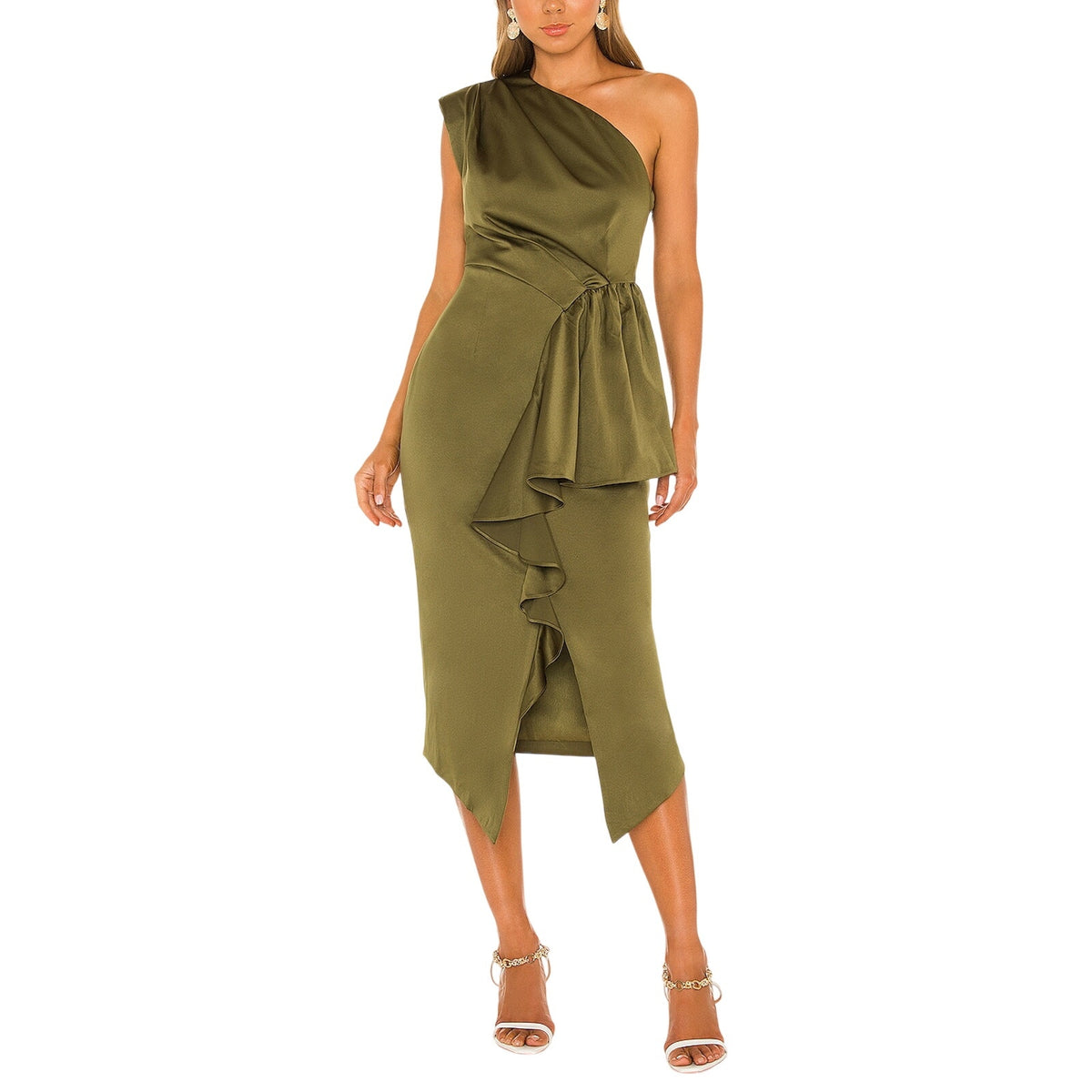 Elliatt One Shoulder Olive Blakely Dress Size S