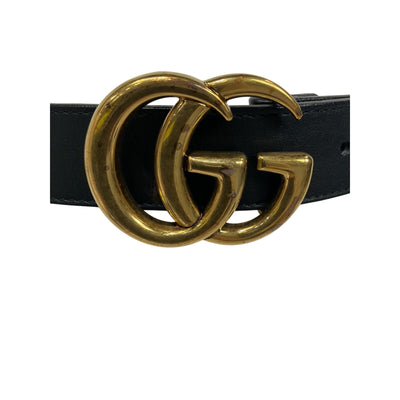 Gucci Black Leather Belt With Double G Buckle Size 38