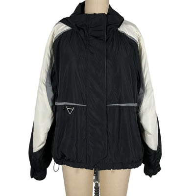 Shoreditch Ski Club Colorblocked Black Soft White Reflective Windbreaker Jacket Size S