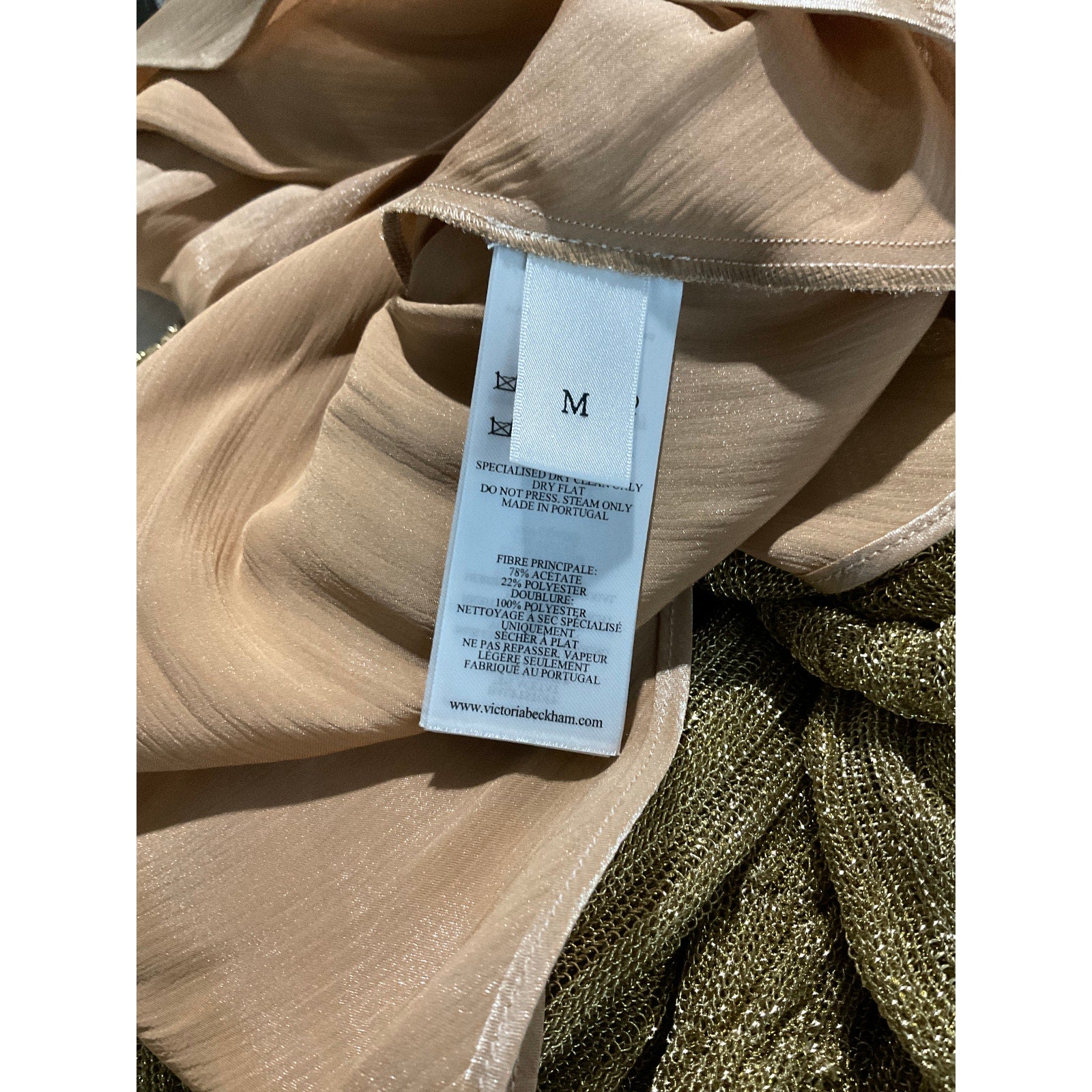 Victoria Beckham Metallic Gold Polyester Ribbed-Knit Maxi Dress Size M
