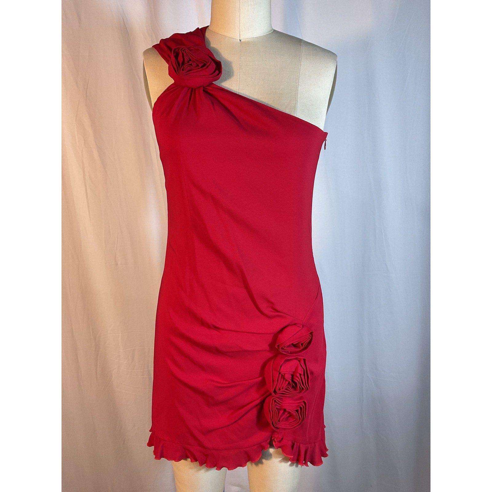 Blumarine Red Crepe One Shoulder Mini Dress Size 6