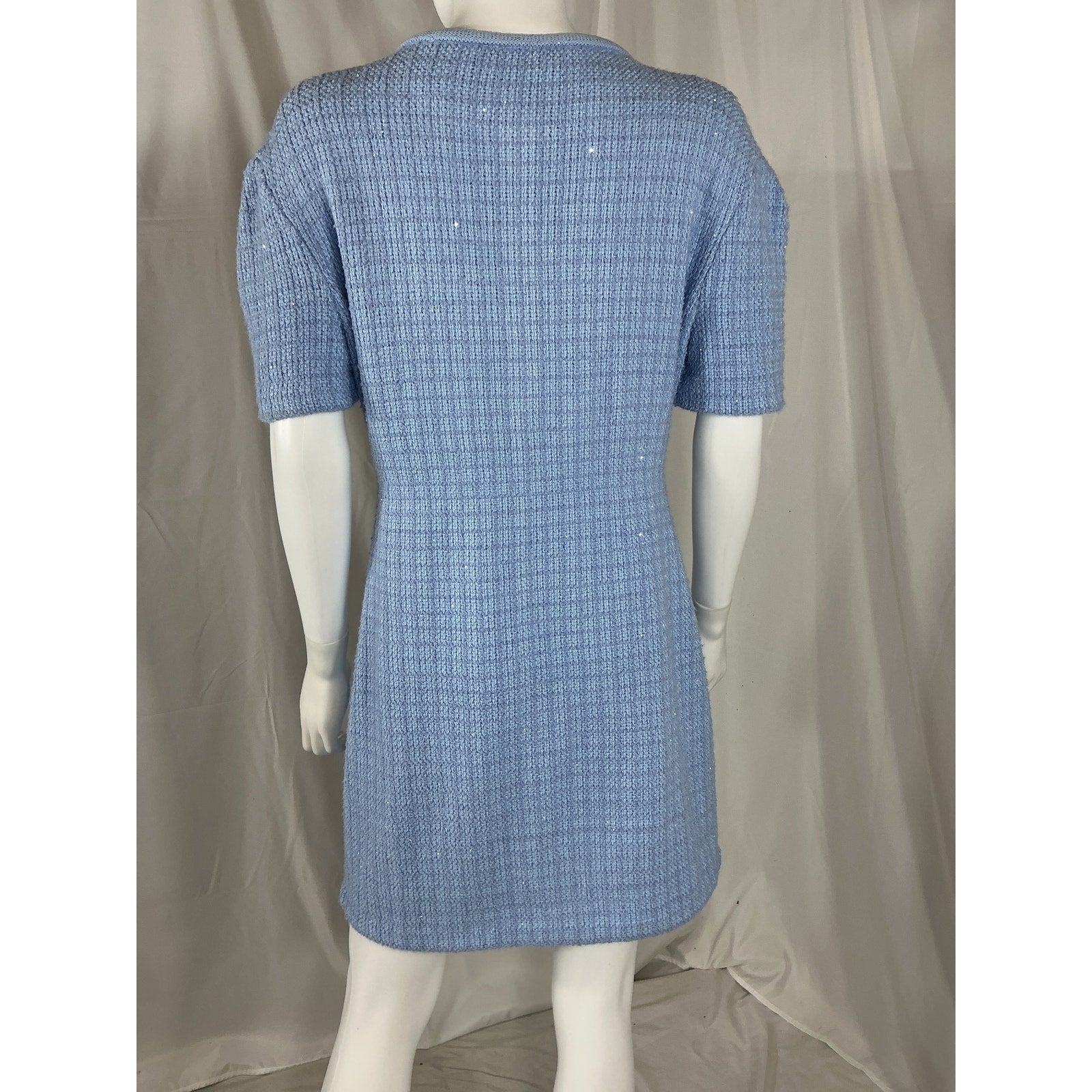 Self-Portrait 'Jewel' Blue Viscose Button Knit Mini Dress Size L