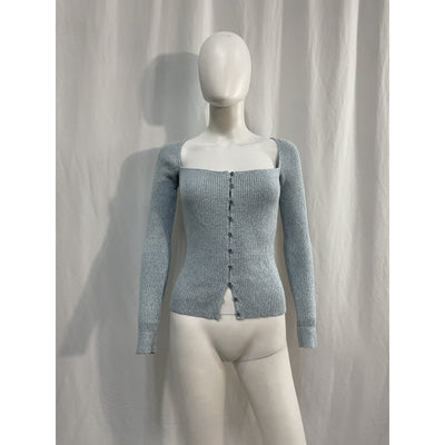 Naadam Blue Cotton Cashmere Blend Sweetheart Rib Cardigan Size XS