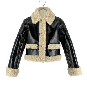 L'Academie Faux Shearling Trimmed Black And Beige Corsica Jacket Size XXS