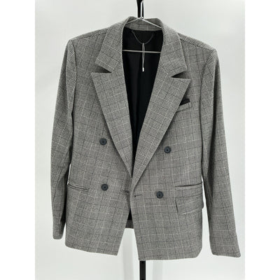Allsaints 'Bea' Grey Wool Check Double Breasted Blazer Size 6