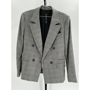 Allsaints 'Bea' Grey Wool Check Double Breasted Blazer Size 6