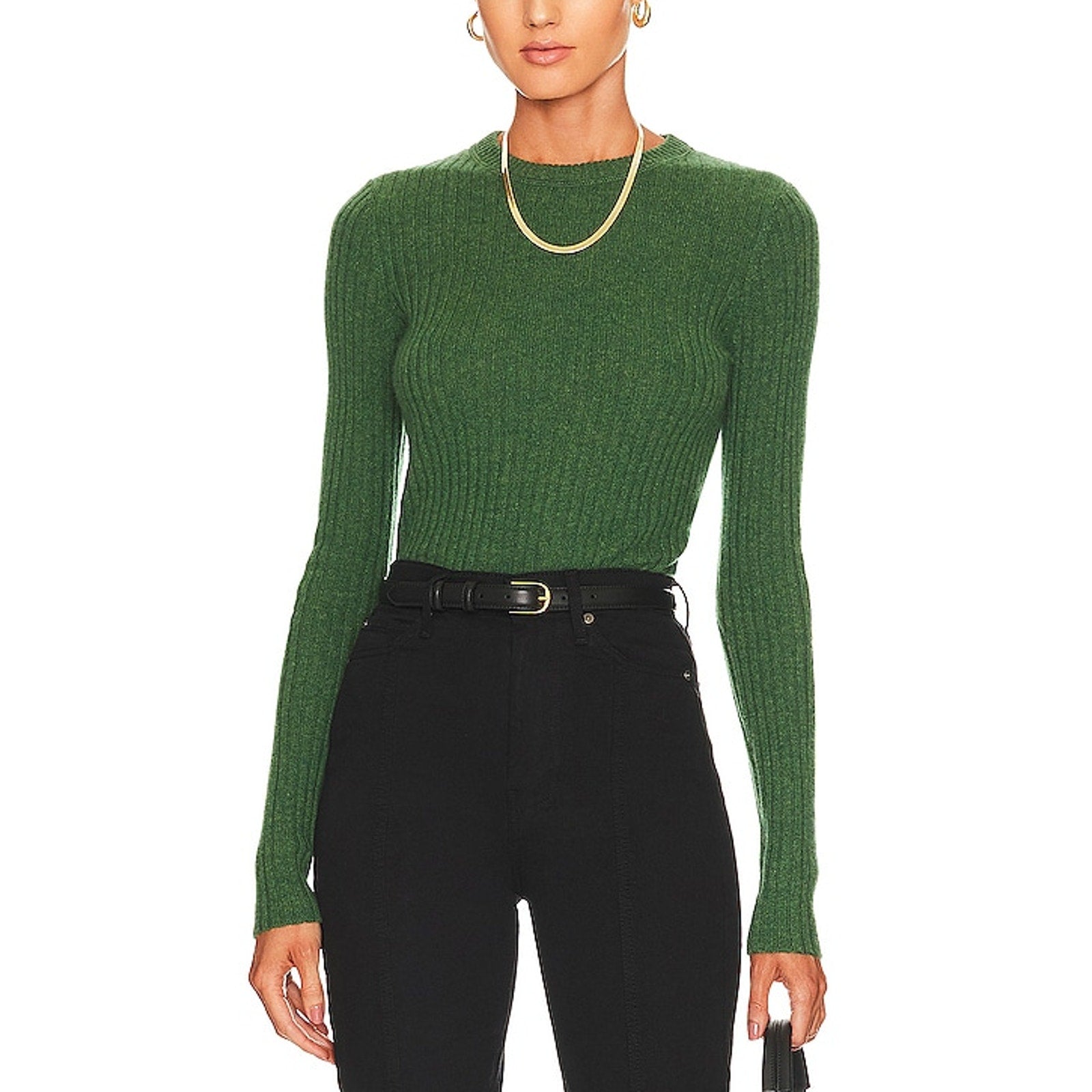 Autumn Green Cashmere Rib Crew Neck Top Size M