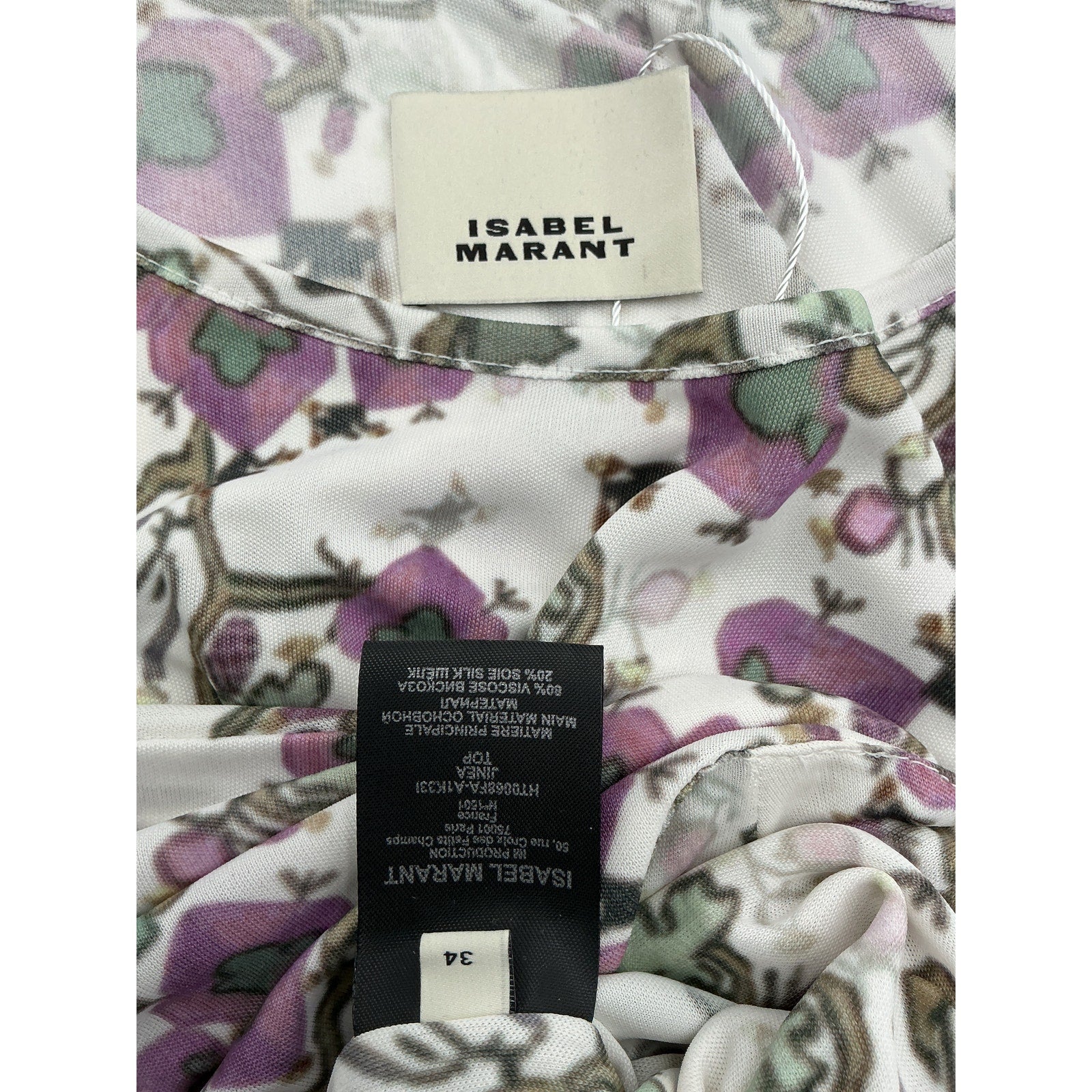 Isabel Marant 'Jinea' Purple Viscose Cropped Twisted Printed Jersey Top Size 2