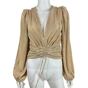 Astr The Label Pleated Beige Braydon Blouse Size M
