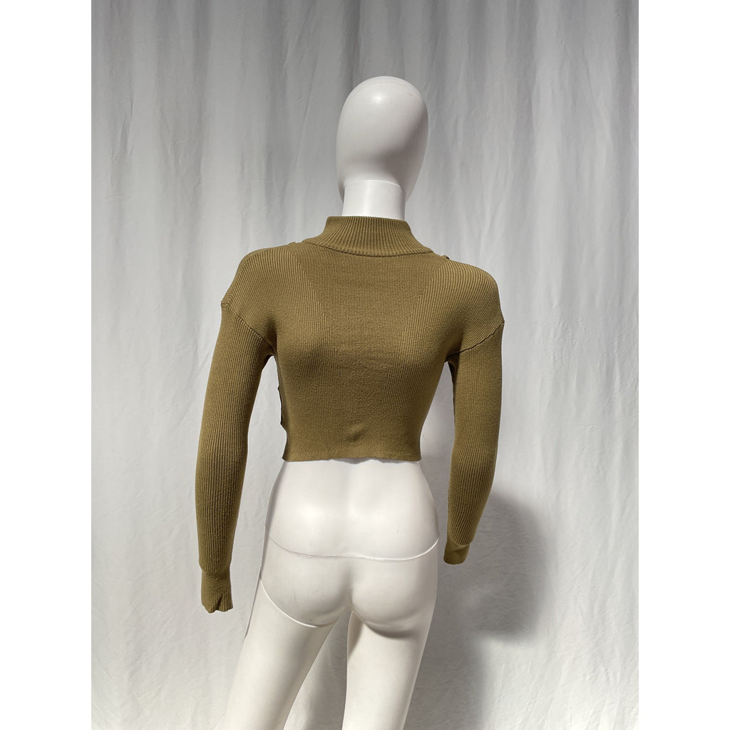 Jacquemus 'Mock' Green Viscose Neck Long Sleeve Crop Top Size 34