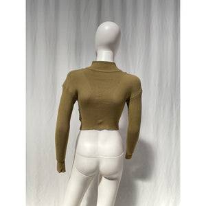 Jacquemus 'Mock' Green Viscose Neck Long Sleeve Crop Top Size 34