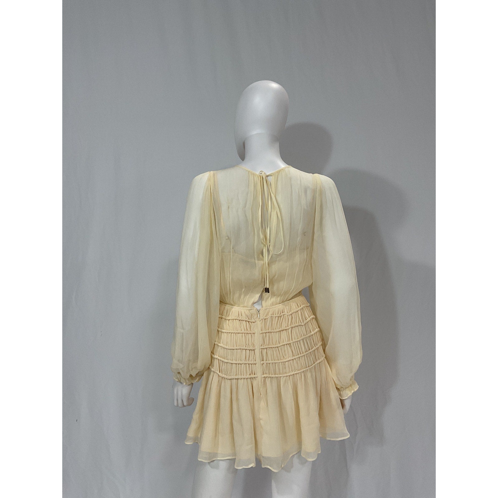 Shona Joy 'Delphine' White Chiffon Balloon Sleeve Corded Mini Dress Size 4