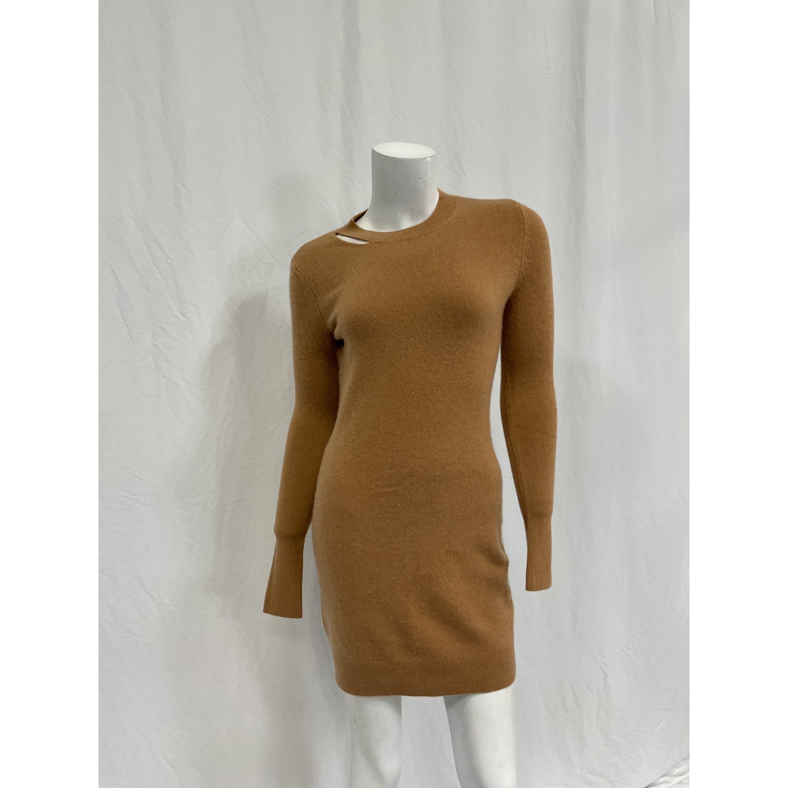 Frame Cut Out Mini Tan Cashmere Dress Size XS